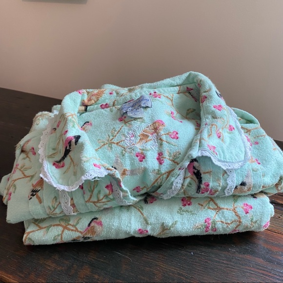 Lanz of Salzburg Other - Mint green cherry blossoms bird print heart buttons cotton flannel pajama set
